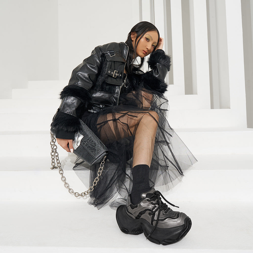 Original Design XMZY Spring 2025 Genuine Leather Chunky Sole Platform Sneakers