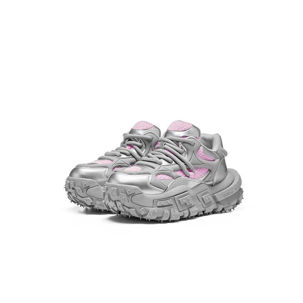 XMZY 2025 Spring New Original Fashion Silver Breathable Mesh Patchwork Design Dad Shoes Thick Soles Women's Shoes