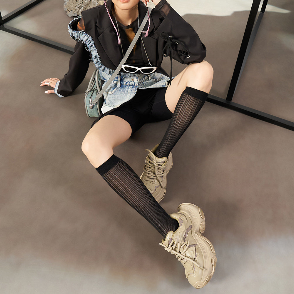 Original Design XMZY Spring 2025 Genuine Leather Chunky Sole Platform Sneakers