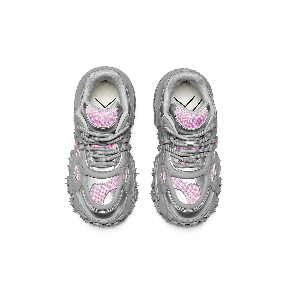 XMZY 2025 Spring New Original Fashion Silver Breathable Mesh Patchwork Design Dad Shoes Thick Soles Women's Shoes