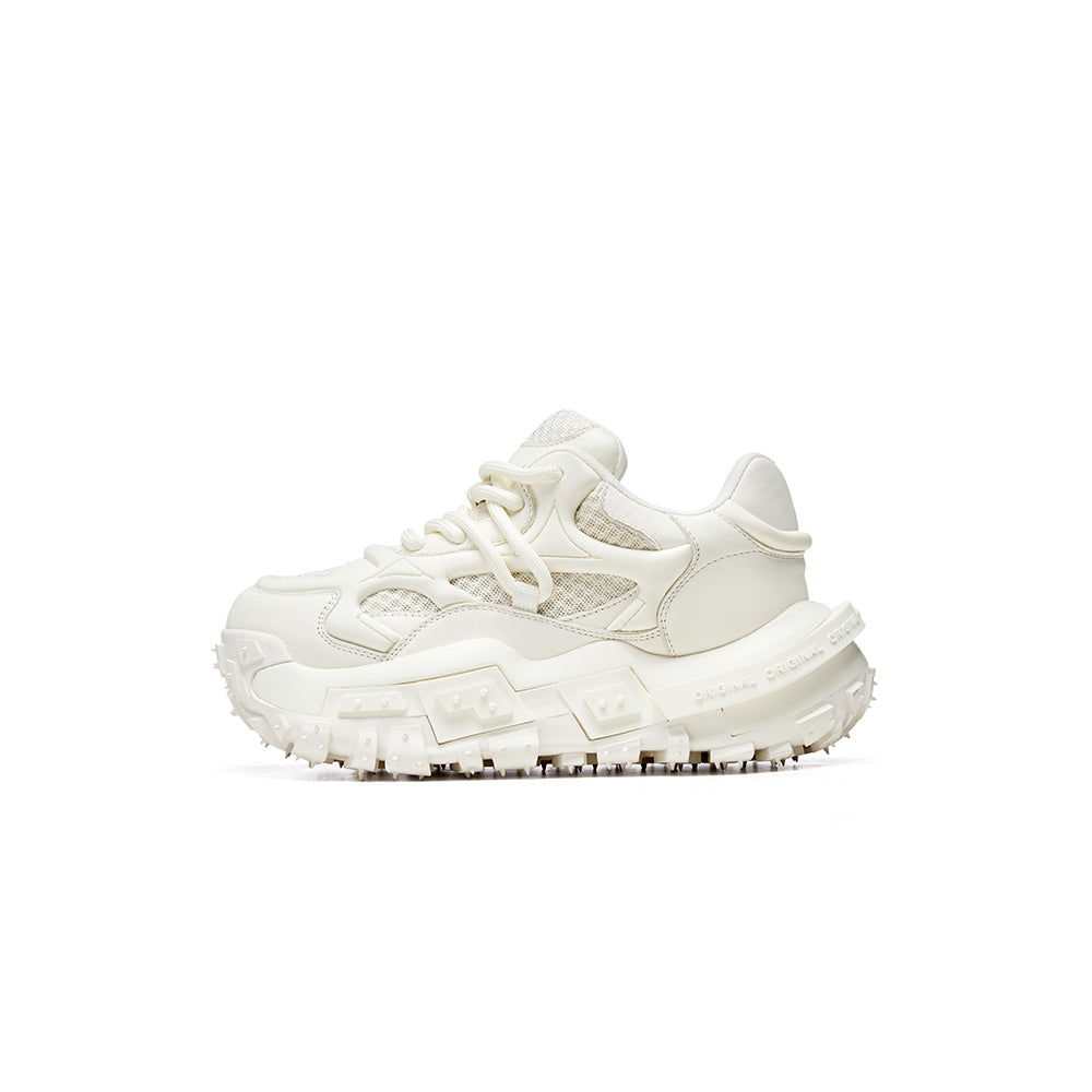 XMZY 2025 Spring New Original Leather Hollow Design Breathable White Sneakers Thick Soled Heightened Dad Shoes Women
