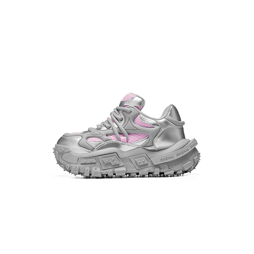 XMZY 2025 Spring New Original Fashion Silver Breathable Mesh Patchwork Design Dad Shoes Thick Soles Women's Shoes