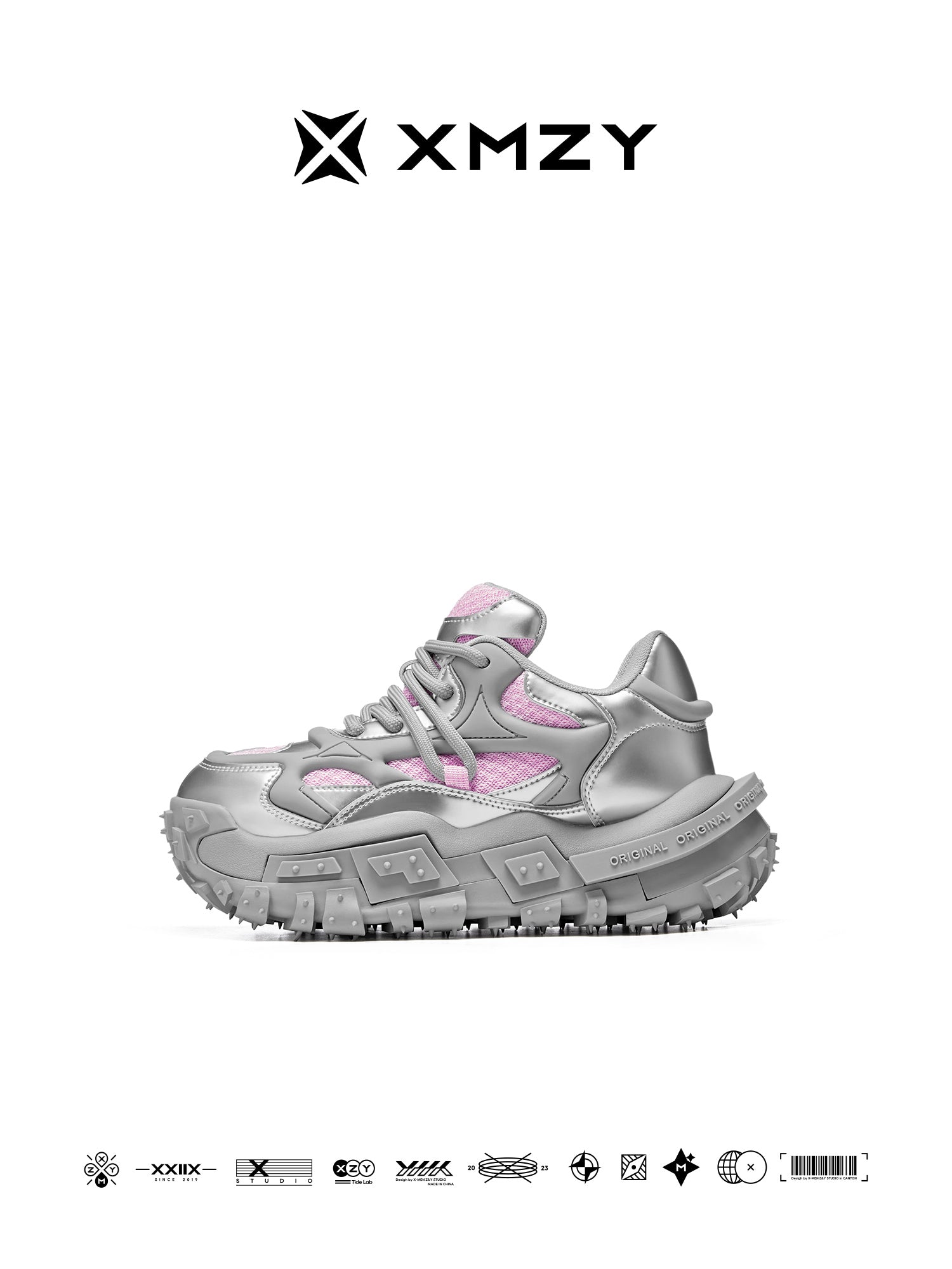 XMZY 2025 Spring New Original Fashion Silver Breathable Mesh Patchwork Design Dad Shoes Thick Soles Women's Shoes