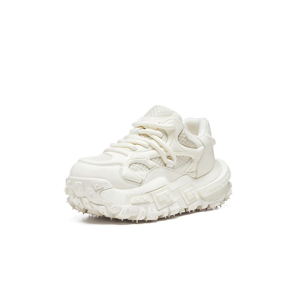 XMZY 2025 Spring New Original Leather Hollow Design Breathable White Sneakers Thick Soled Heightened Dad Shoes Women