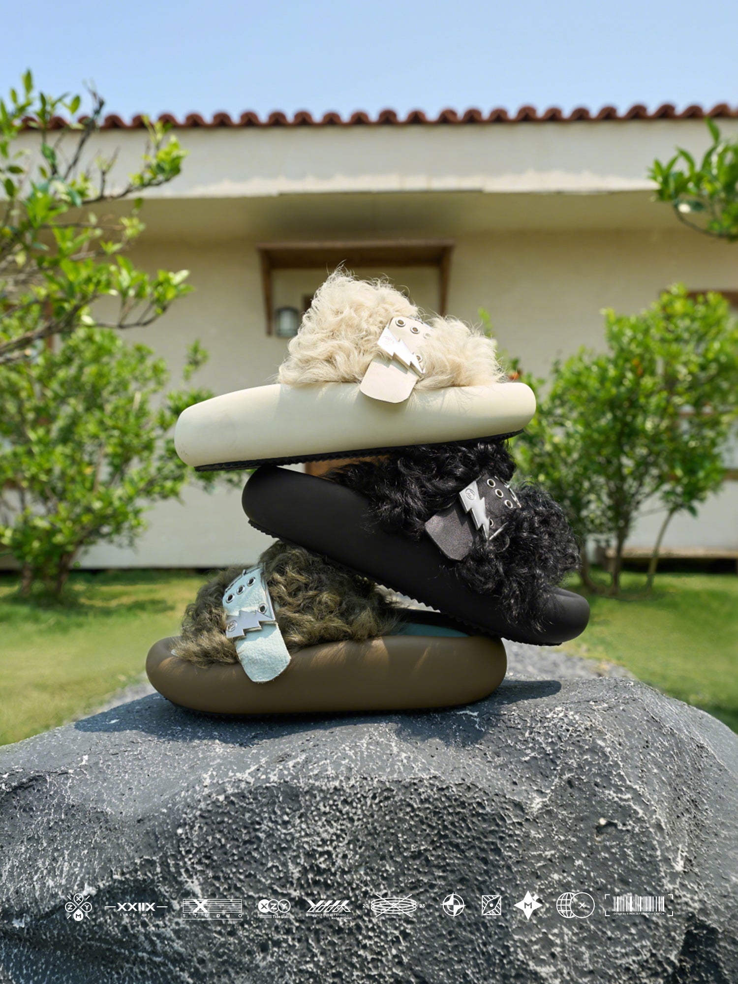 Hot Sales XMZY Women's 2025 Summer Lambswool Patchwork Platform Slides