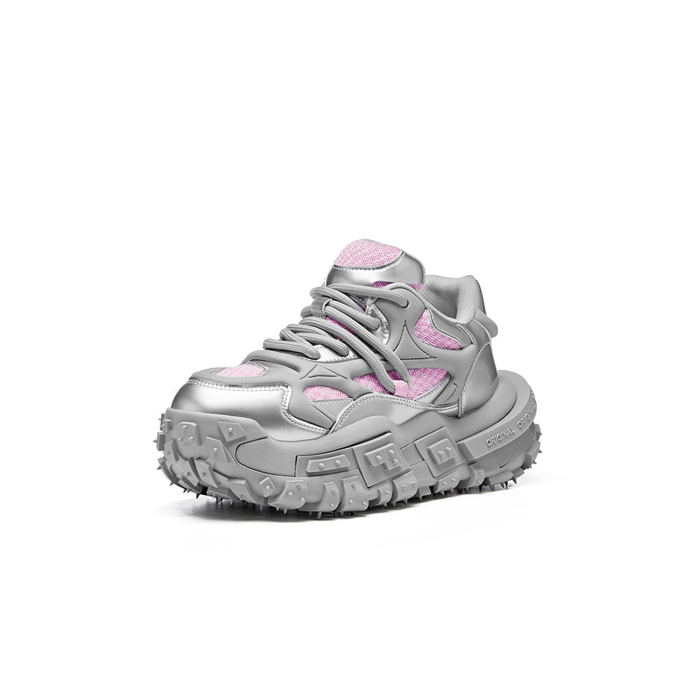 XMZY 2025 Spring New Original Fashion Silver Breathable Mesh Patchwork Design Dad Shoes Thick Soles Women's Shoes