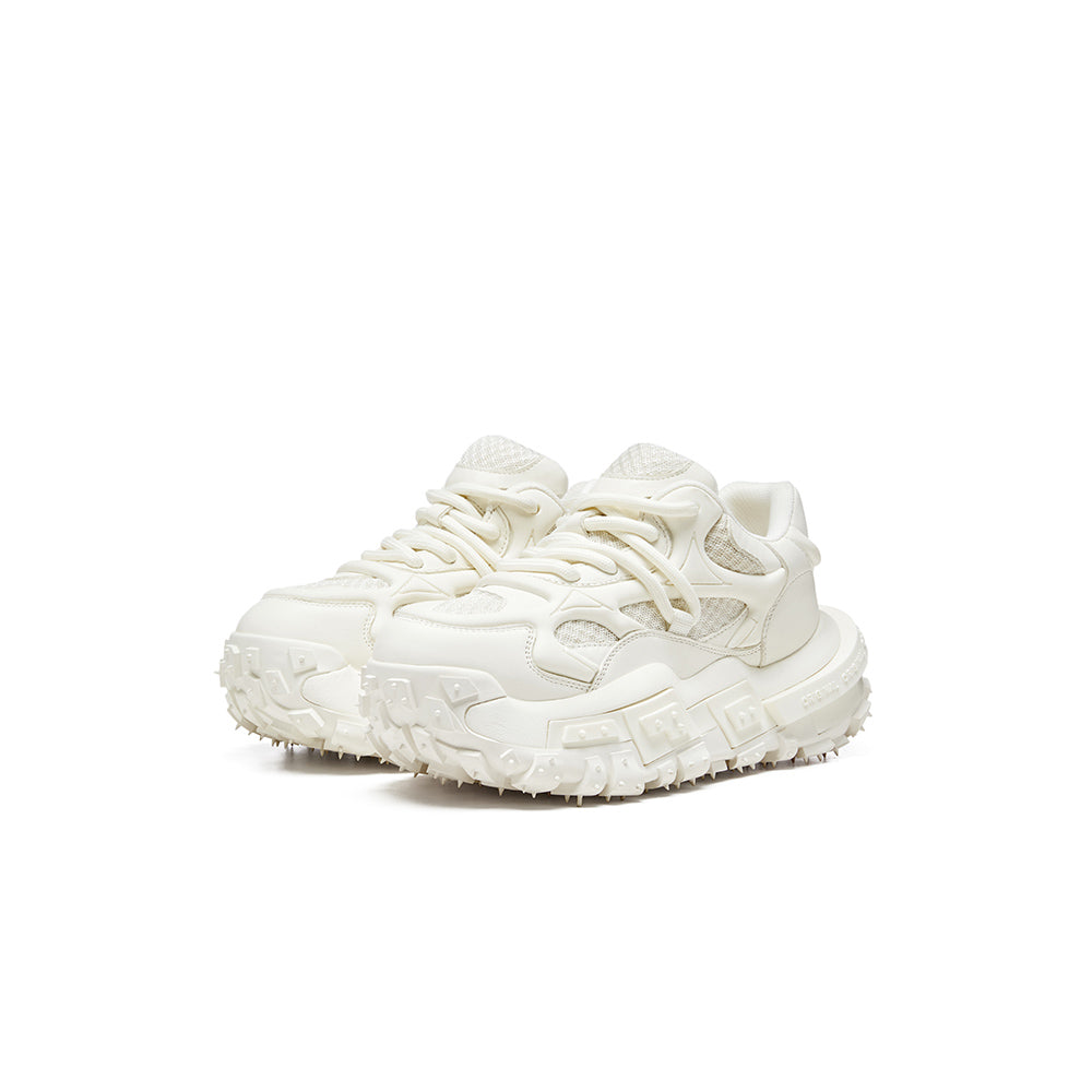 XMZY 2025 Spring New Original Leather Hollow Design Breathable White Sneakers Thick Soled Heightened Dad Shoes Women
