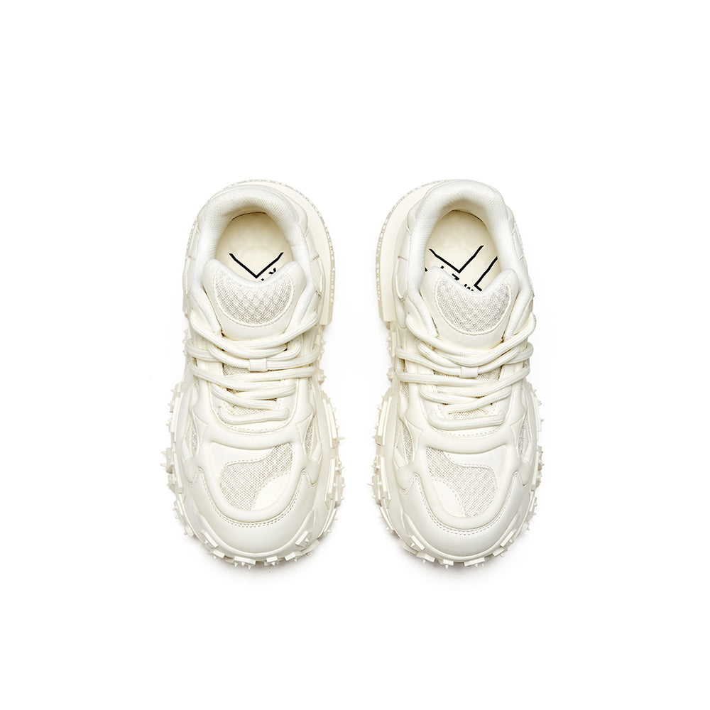 XMZY 2025 Spring New Original Leather Hollow Design Breathable White Sneakers Thick Soled Heightened Dad Shoes Women